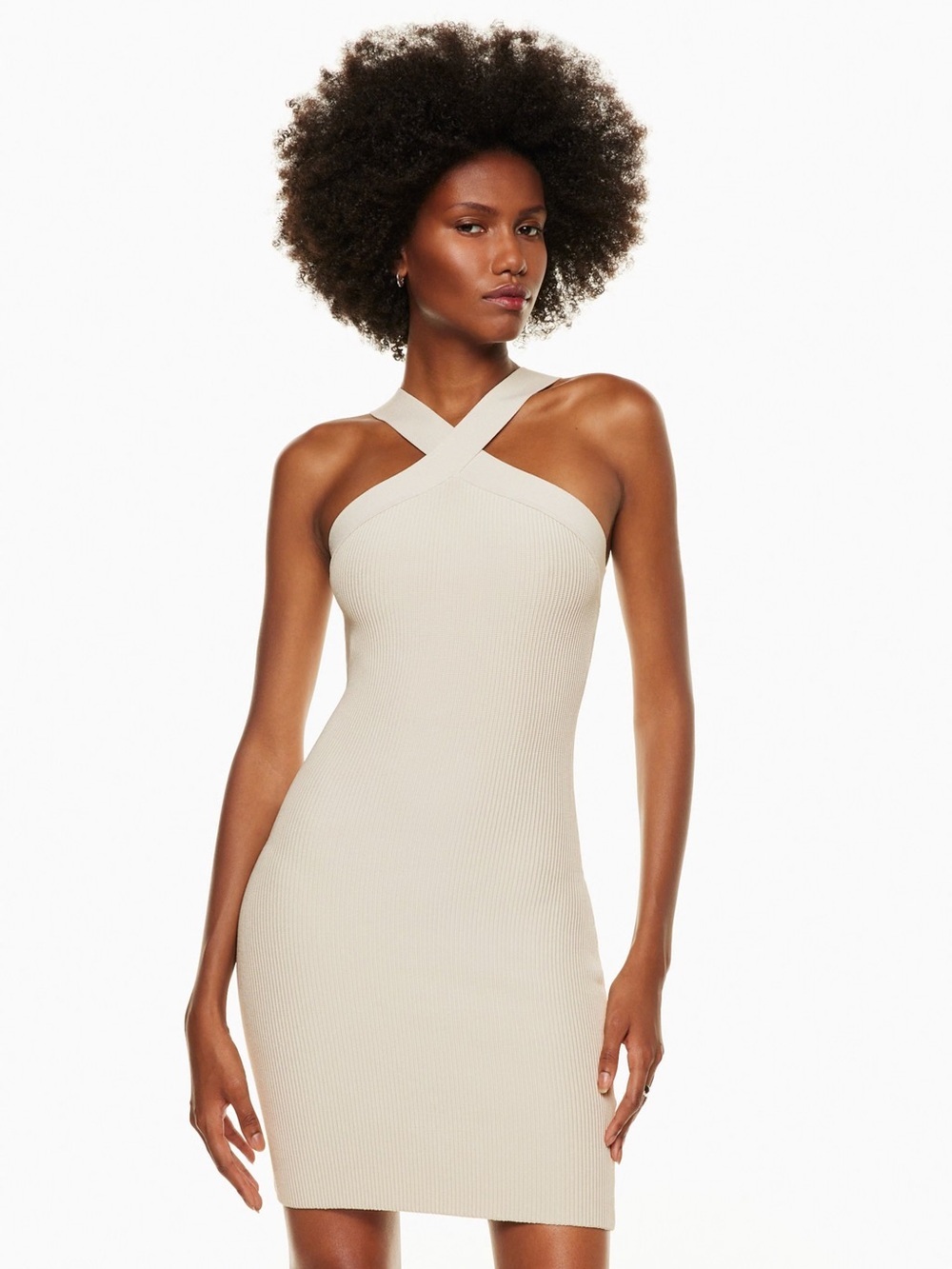 Aritzia Babaton Sculpt Knit Criss Cross Dress Cream Size Medium